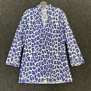 Jude Connally Blouse Women's Medium Blue White Leopard Print Tunic Stretch Top